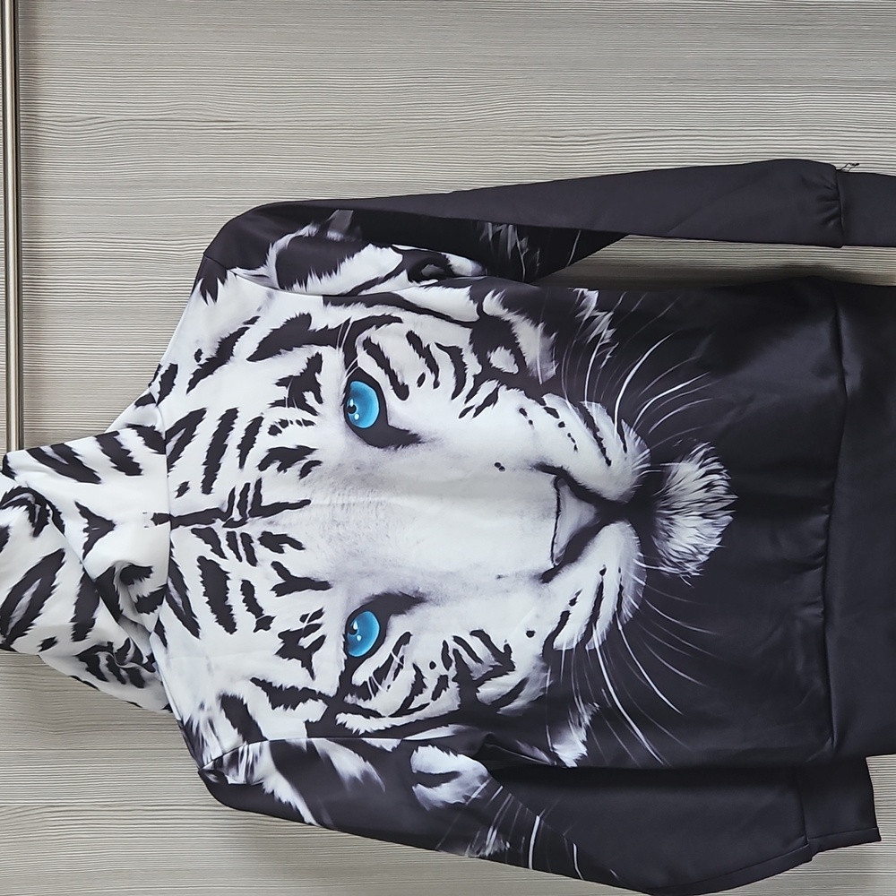 Black and White Tiger Print Kids Hoodie - Picture 3 of 7